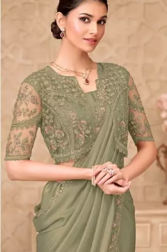 Sea green georgette embroidered -saree
