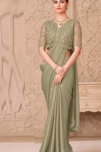 Sea green georgette embroidered -saree