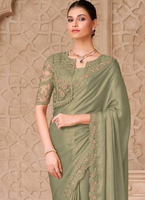 Sea green georgette embroidered -saree 4