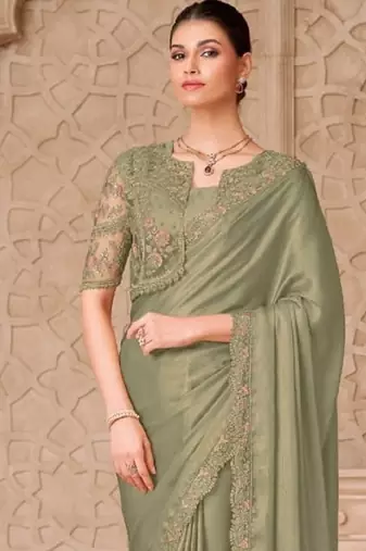 Sea green georgette embroidered -saree