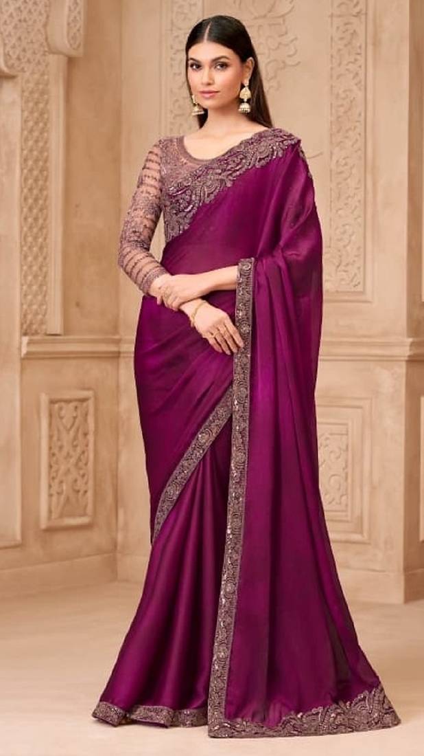 Purple georgette embroidered -saree