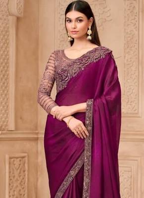 Purple georgette embroidered -saree 4