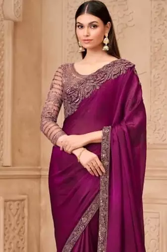 Purple georgette embroidered -saree