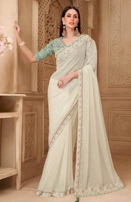 Off white georgette embroidered -saree 1