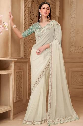 Off white georgette embroidered -saree
