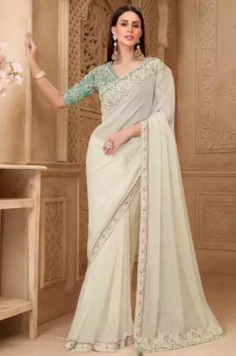 Off white georgette embroidered -saree