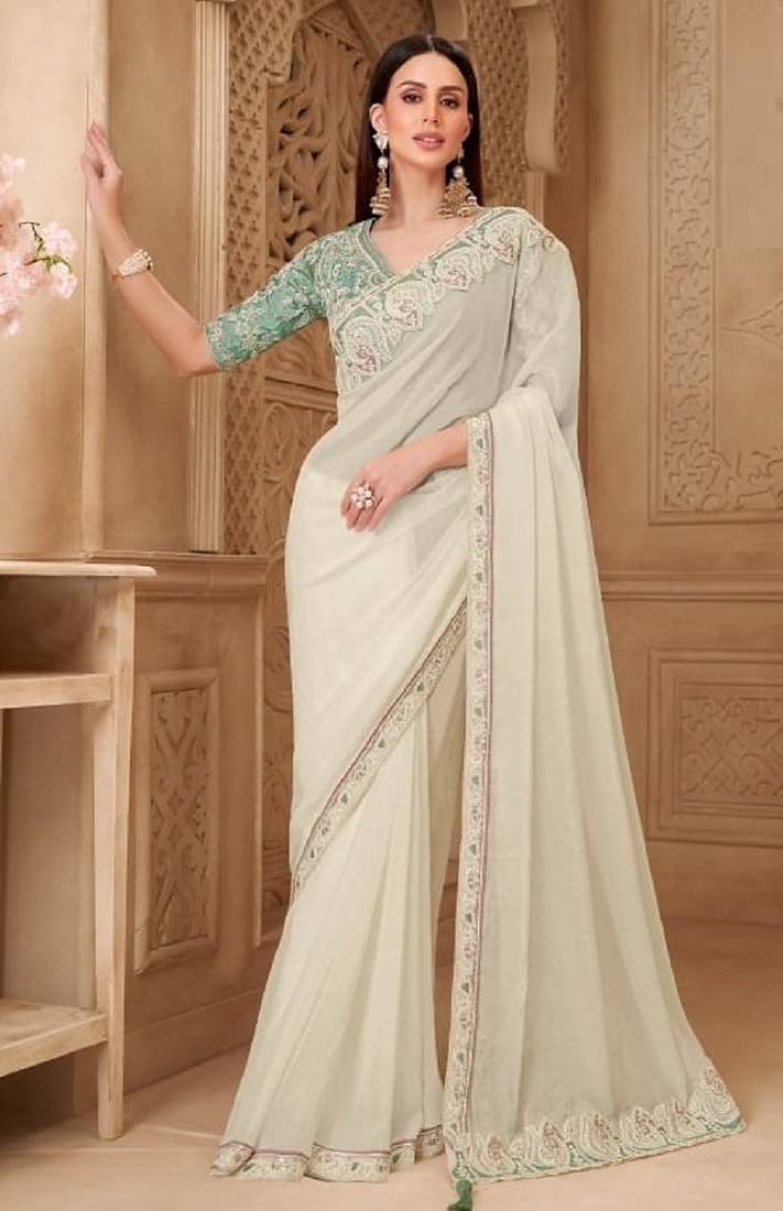 Off white georgette embroidered -saree