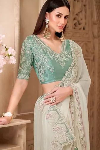 Off white georgette embroidered -saree