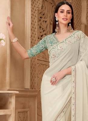 Off white georgette embroidered -saree 3