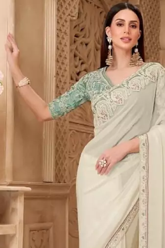 Off white georgette embroidered -saree