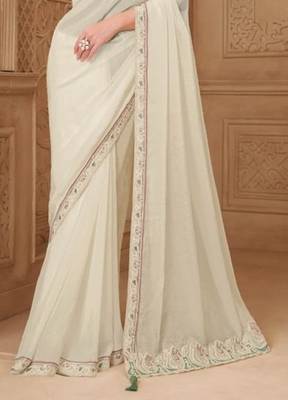 Off white georgette embroidered -saree 4