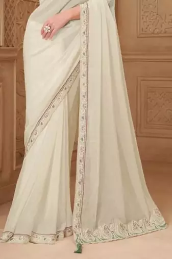 Off white georgette embroidered -saree