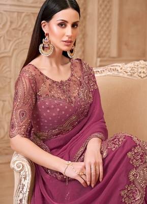 Mauve georgette embroidered -saree 2