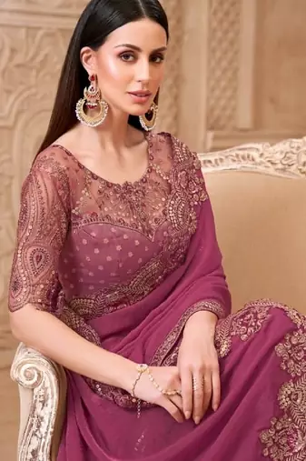 Mauve georgette embroidered -saree