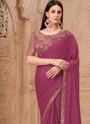 Mauve georgette embroidered -saree 3