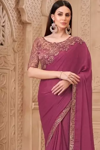Mauve georgette embroidered -saree