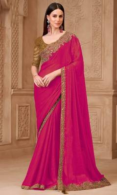 Magenta georgette embroidered -saree 1