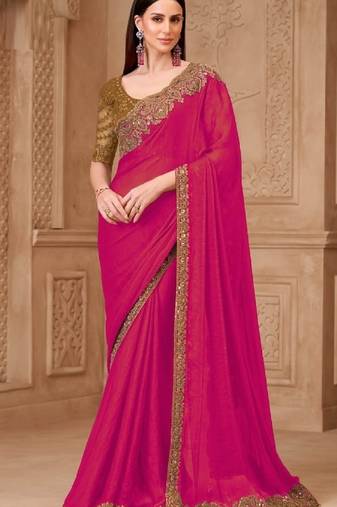 Magenta georgette embroidered -saree