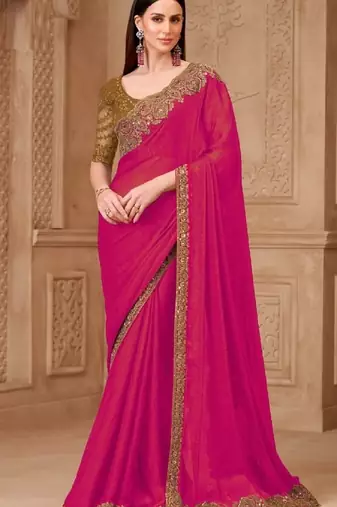 Magenta georgette embroidered -saree
