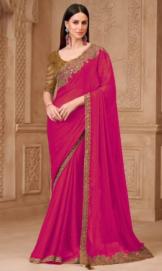 Magenta georgette embroidered -saree