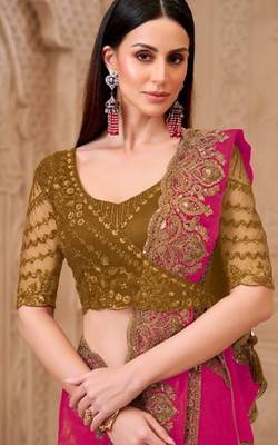 Magenta georgette embroidered -saree 2
