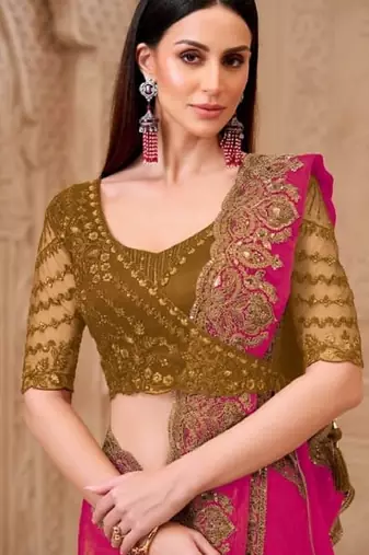 Magenta georgette embroidered -saree