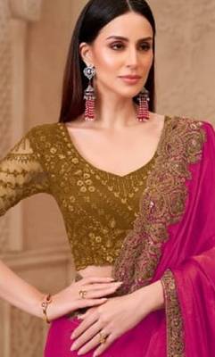 Magenta georgette embroidered -saree 3