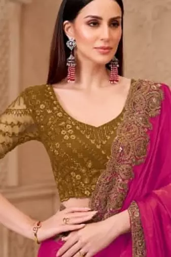 Magenta georgette embroidered -saree