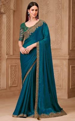 Teal georgette embroidered bollywood-saree 1