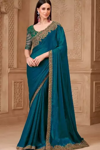 Teal georgette embroidered bollywood-saree