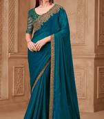 Teal georgette embroidered bollywood-saree