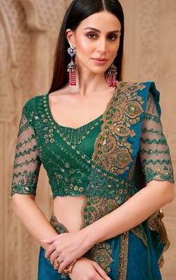 Teal georgette embroidered bollywood-saree 2