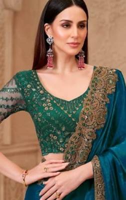 Teal georgette embroidered bollywood-saree 3