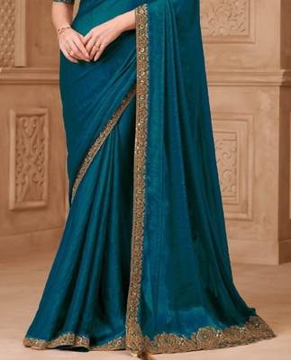 Teal georgette embroidered bollywood-saree 4