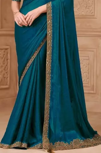 Teal georgette embroidered bollywood-saree