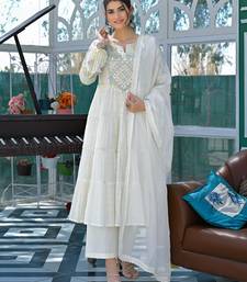 Women's Gorgeous Embroidery Work Flex Cotton Fabric Flared Anarkali Pant and Dupatta Set