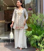 Women's Gorgeous Embroidery Work Silk Fabric Straight Kurta Palazzo Set