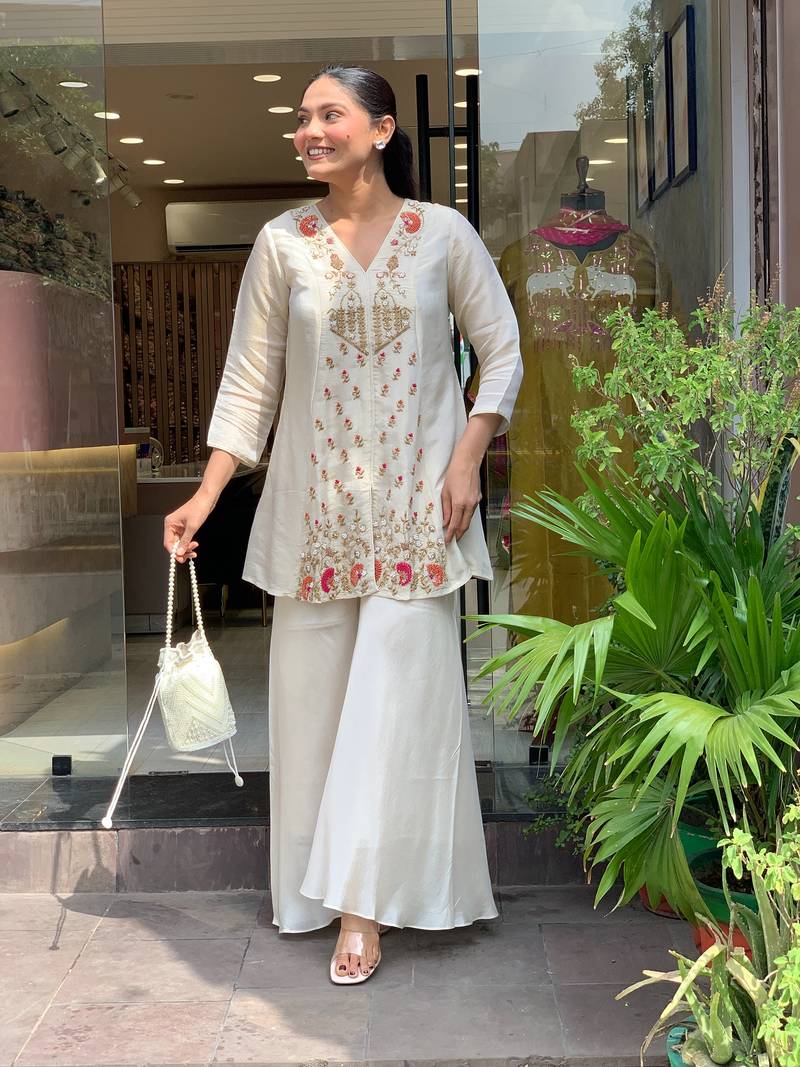 Women's Gorgeous Embroidery Work Silk Fabric Straight Kurta Palazzo Set