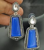 Blue monalisa cz stones silver plated earrings set