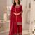 Festive red silk party wear kurti pant set with elegant zari work