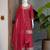Festive red silk party wear kurti pant set with elegant zari work