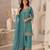 Turquoise blue silk embroidered kurta pant set with dupatta