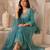 Turquoise blue silk embroidered kurta pant set with dupatta