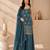 Teal blue embroidered georgette straight kurta with palazzo and dupatta set