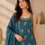 Teal blue embroidered georgette straight kurta with palazzo and dupatta set