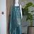 Teal blue embroidered georgette straight kurta with palazzo and dupatta set
