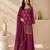 Wine embroidered georgette straight kurta with palazzo and dupatta set