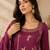 Wine embroidered georgette straight kurta with palazzo and dupatta set