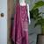 Wine embroidered georgette straight kurta with palazzo and dupatta set