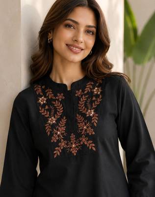 black embroidered cotton co-ord set for women 2